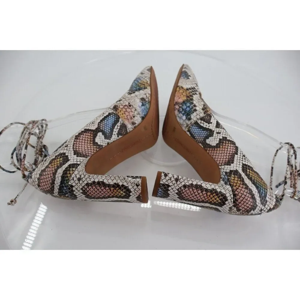 Vince Camuto Damell Ankle Wrap Pump Women's Size 7.5 Snake Print Leather Elegant
